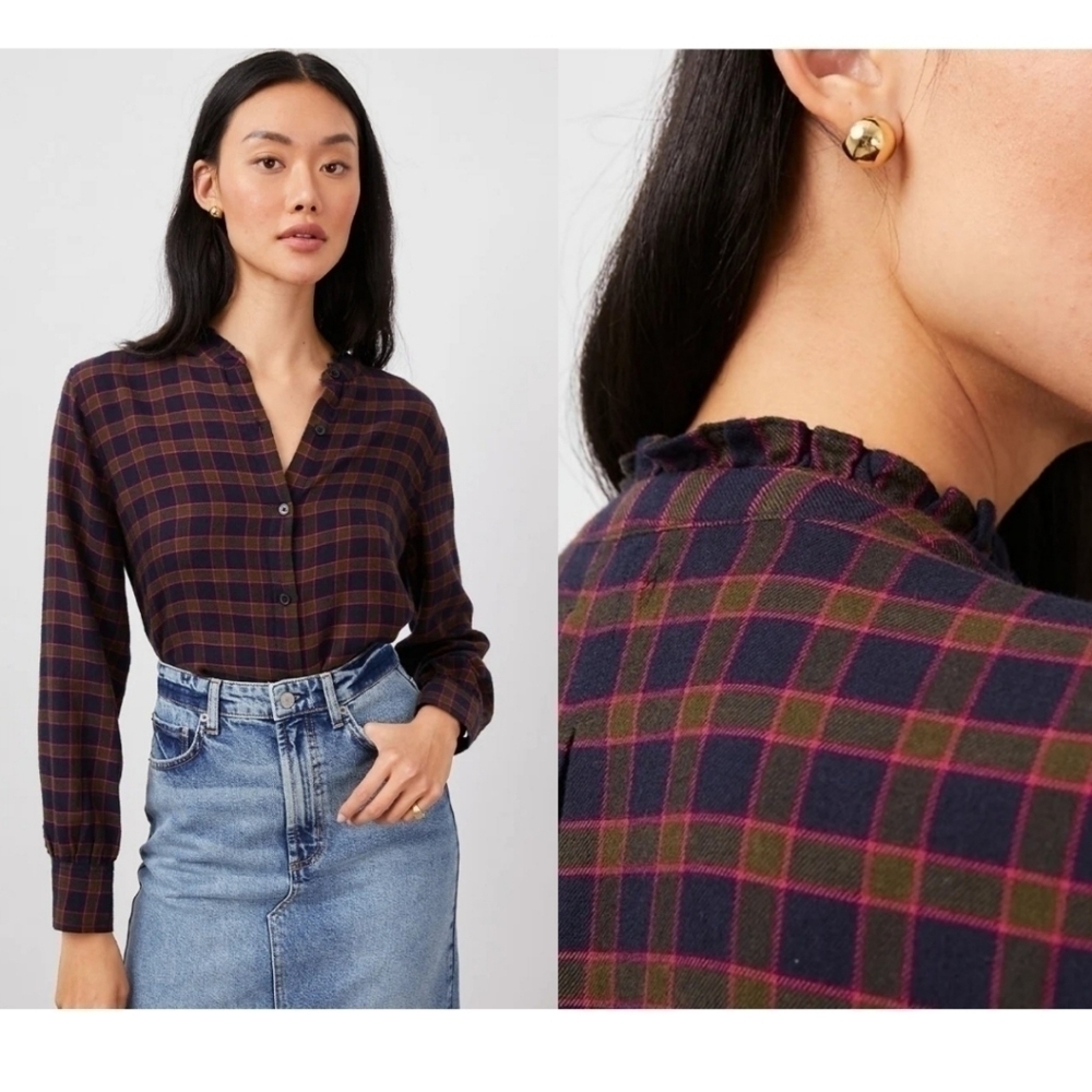 Rails Andie Plaid Button Down Shirt Size Extra Small in Navy Olive Fus…